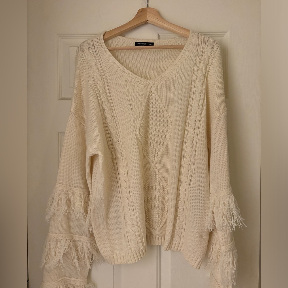 NWOT Shein Plus Cream Fringe-Sleeve Sweater